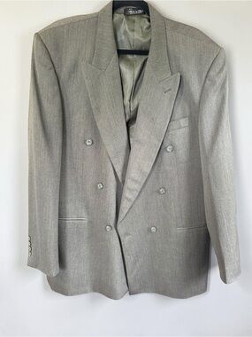 Vintage Bendetti 100% Virgin Wool Double Breasted Blazer Gray Power Suit Jacket
